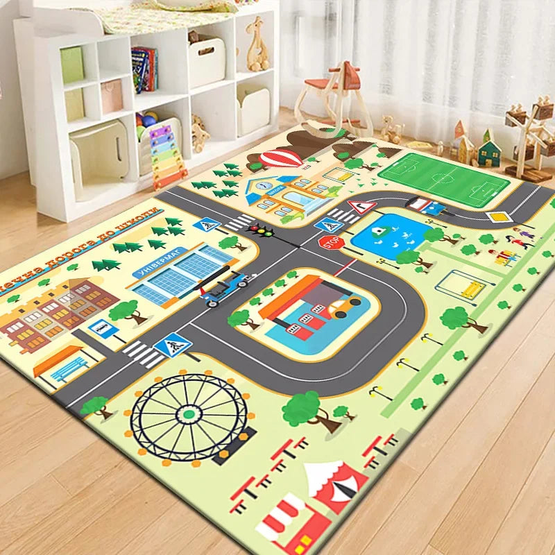 Tapis voiture enfant interactif - Ville miniature et piste de course