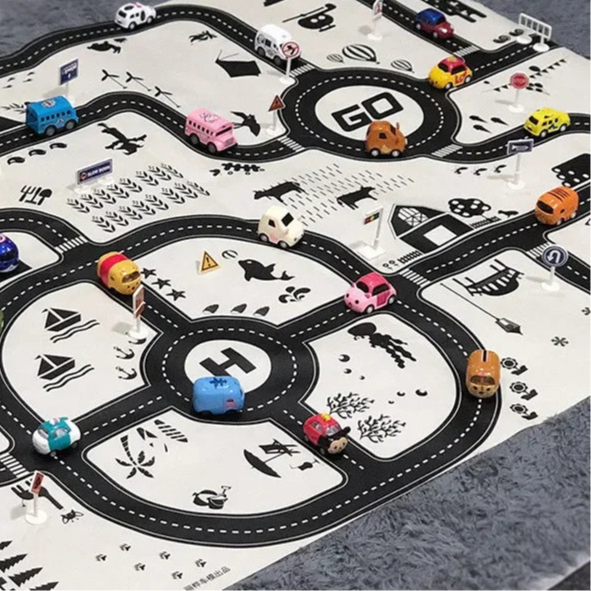 Tapis voiture enfant XXL - Grand tapis routier pour petites voitures - 130x100cm