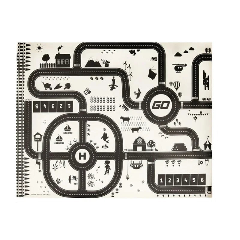 Tapis voiture enfant XXL - Grand tapis routier pour petites voitures - 130x100cm