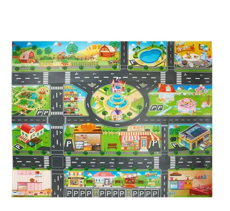 Tapis voiture enfant XXL - Grand tapis routier pour petites voitures - 130x100cm
