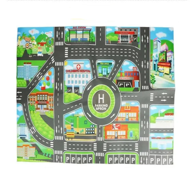 Tapis voiture enfant XXL - Grand tapis routier pour petites voitures - 130x100cm
