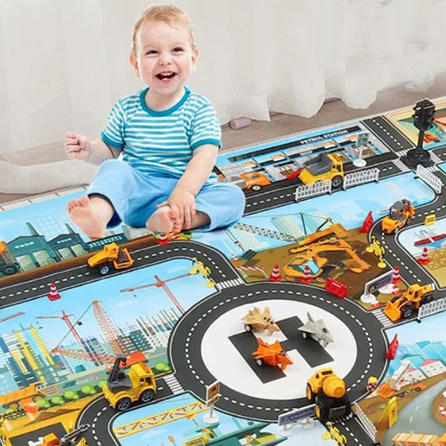 Tapis voiture enfant XXL - Grand tapis routier pour petites voitures - 130x100cm