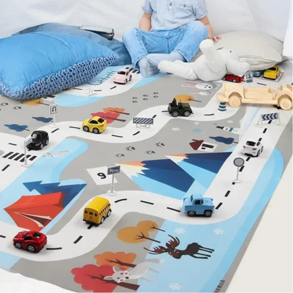Tapis voiture enfant XXL - Grand tapis routier pour petites voitures - 130x100cm