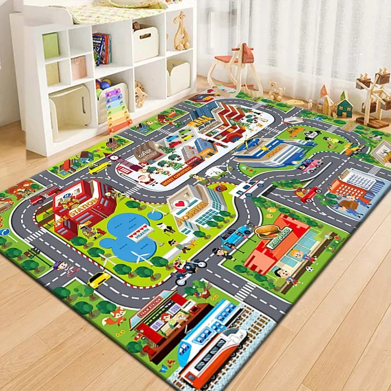 Tapis voiture enfant interactif - Ville miniature et piste de course