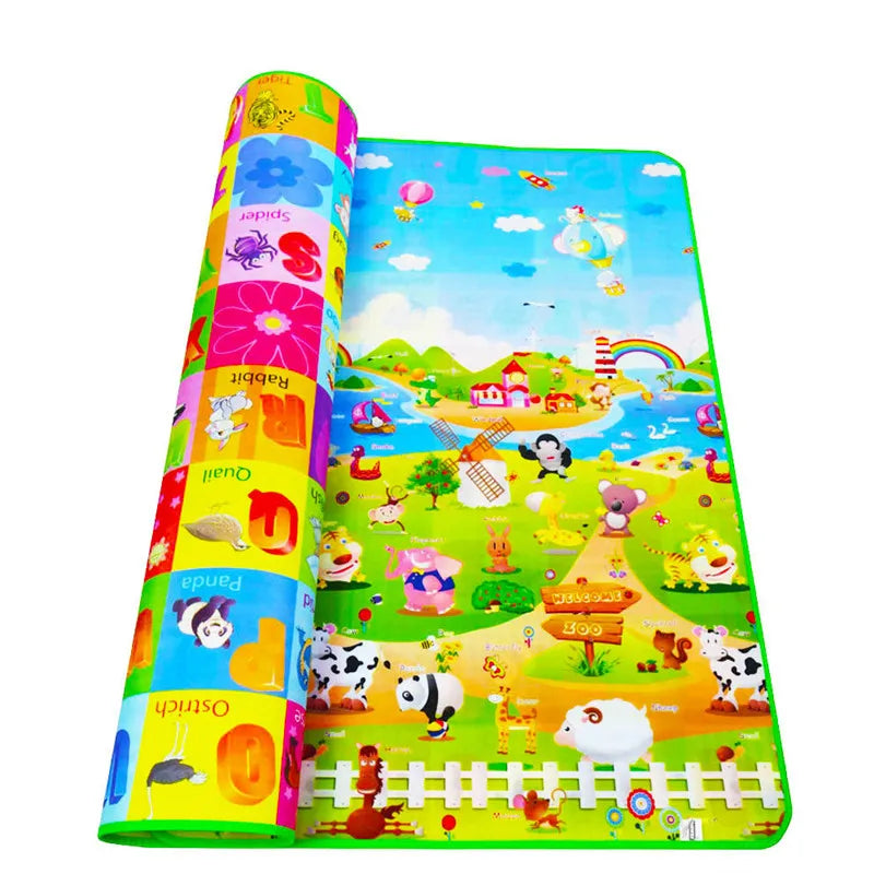 Tapis d'éveil réversible pour bébé, motifs animaux et nature, 180x200 cm.
