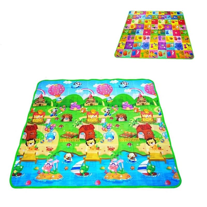 Tapis d'éveil réversible coloré pour bébé, motifs animaux et alphabets, 180x200 cm.