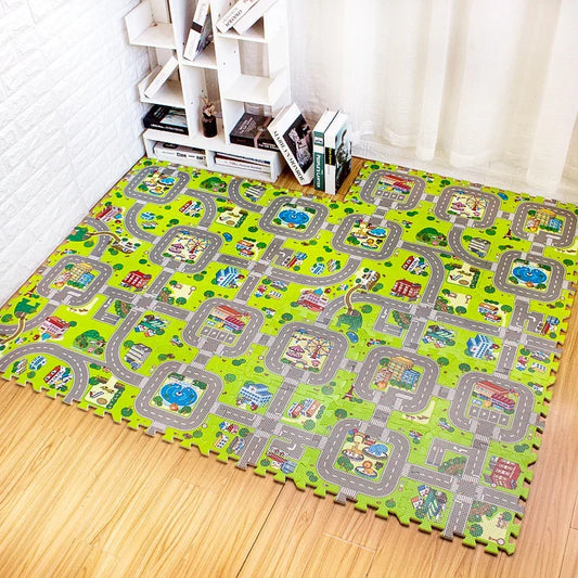 Tapis voiture enfant avec routes - Dalles de Moquette ludique pour jeu éducatif - 9 pièces