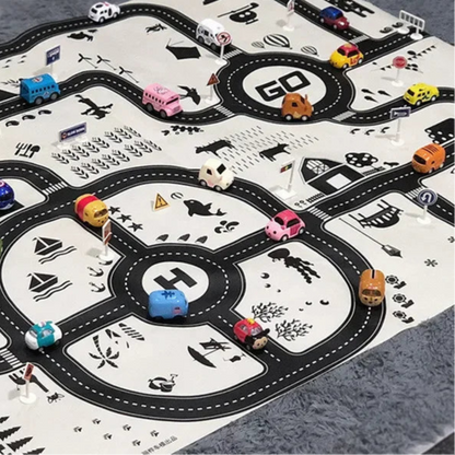 Tapis voiture enfant XXL - Grand tapis routier pour petites voitures - 130x100cm