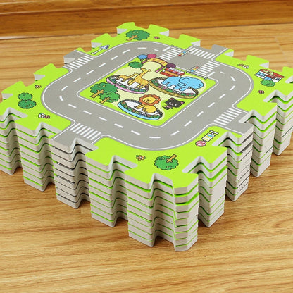 Tapis voiture enfant avec routes - Dalles de Moquette ludique pour jeu éducatif - 9 pièces