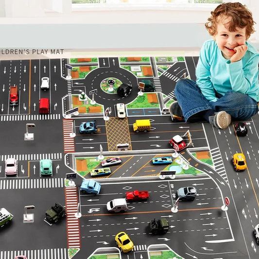 Tapis voiture enfant XXL - Grand tapis routier pour petites voitures - 130x100cm