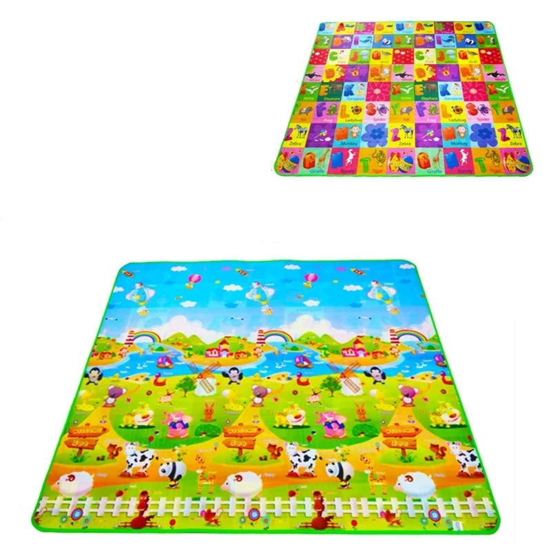 Tapis d'éveil réversible pour bébé, motifs ludiques, 180x200cm.
